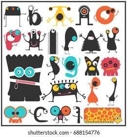 Set of cute monsters isolated on white. Collection of colorful character stickers for different use. cartoon illustration