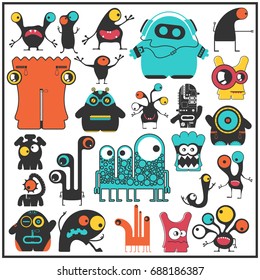 Set of cute monsters isolated on white. Collection of colorful character stickers for different use. cartoon illustration