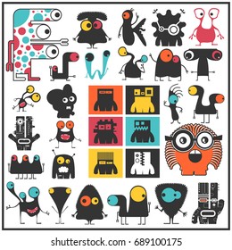 Set of cute monsters isolated on white. Collection of colorful character stickers for different use. cartoon illustration