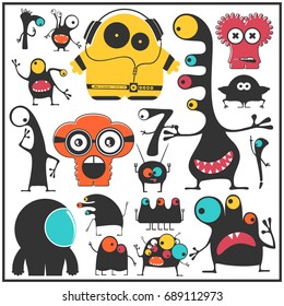 Set of cute monsters isolated on white. Collection of colorful character stickers for different use. cartoon illustration