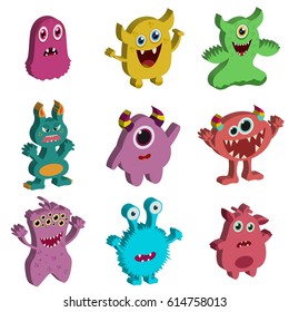 Set of cute monsters isometric icons. 