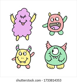 set of cute monsters, vector illustration isolated on white background