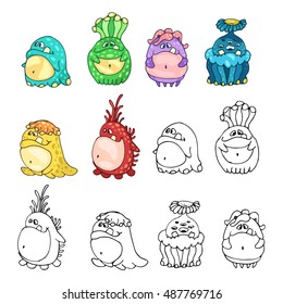 Set of cute monsters. Vector illustration