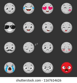 Set of cute moon emojis with different expressions