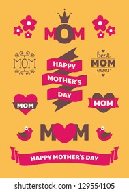 A set of cute Mother's Day design elements.