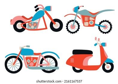 Set of cute motorcycle . vector illustration