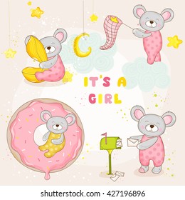 Set of Cute Mouse. For Baby Shower or Arrival Card in vector