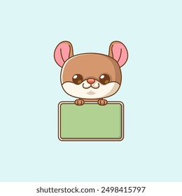set Cute mouse hold blank space board banner kawaii chibi character mascot illustration outline style