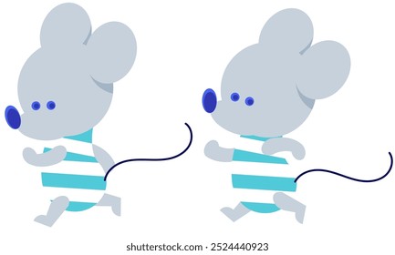 A set of cute mouse icons running around energetically.