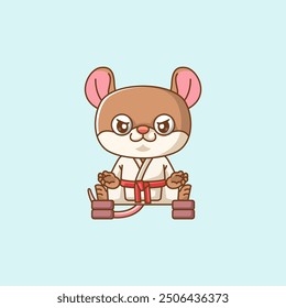 set Cute mouse Karate training martial art kawaii chibi character mascot animal sport illustration outline design Icon