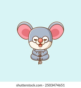 set Cute mouse meditation yoga kawaii chibi character mascot outline style design