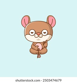 set Cute mouse meditation yoga kawaii chibi character mascot outline style design