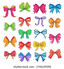 Conjunto de bonitos arcos multicolores para la decoración. Elementos de diseño de dibujos animados aislados sobre fondo blanco
