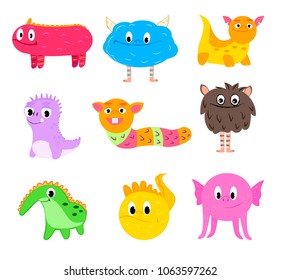 Set of cute multi-colored monsters they can be great friends.