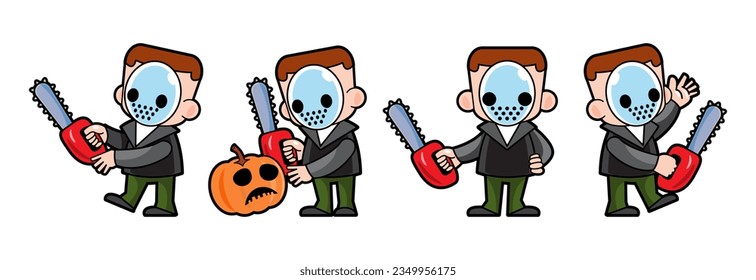 Juego de personajes de dibujos animados del asesino. Concepto de Halloween. Aislar el fondo blanco. Vector.