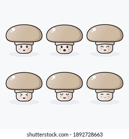 Set of cute mushroom cartoon characters, can be converted into a mascot logo
