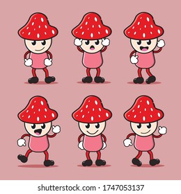 set of cute mushroom character