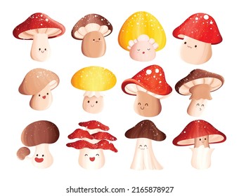 Set of Cute Mushroom Character 