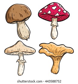 Set of cute mushroom with color and using doodle art