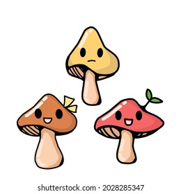 Set of cute mushroom doodle vector illustration isolated on white background