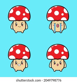Establecer la expresión de la cara del icono de hongo de corte. icono del vector hongo sobre fondo azul caricatura icono diseño de dibujos animados planos aislados