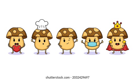 Set of cute mushroom mascot design