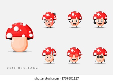 Set of cute mushroom mascots