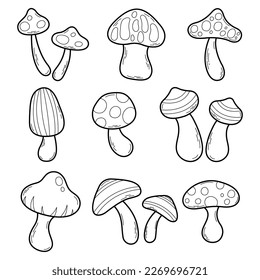 Set of Cute Mushroom Outline