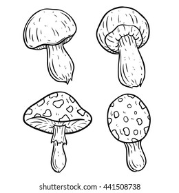 Set of cute mushroom with using doodle art