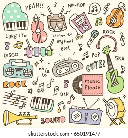 Set of Cute Music Instrument & Music Player Doodle