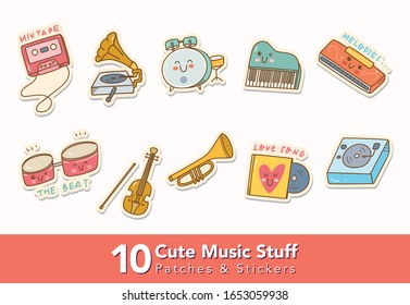 Set of Cute Music Stuff Patches and Stickers