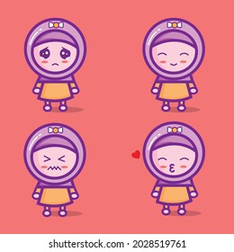 set of cute Muslim character with different expression