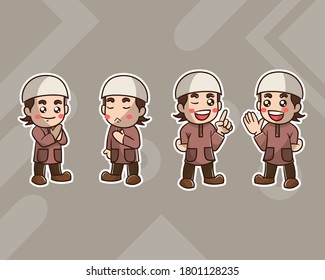 set of cute muslim character with optional apprearance. premium kawaii vector