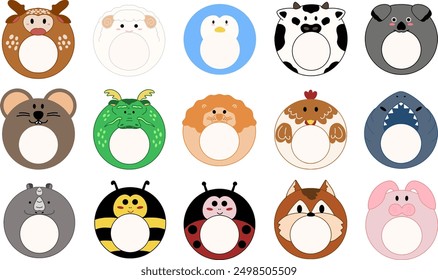 
Set of cute name label,sticker name tag cartoon animal character drawing design  illustration. Isolated on Transparent Background

