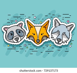 set cute natural animals design
