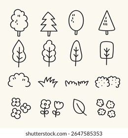 Set van schattige natuurlijke element hand-getekende stijl, krabbel doodle illustratie met penseelstreek, set van teken en symbool, hand getekende schets