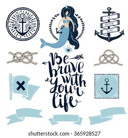 Set Of Cute Nautical Badges And Labels, Design Elements and vector illustration