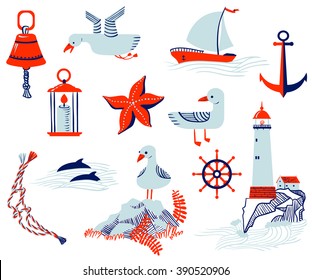 Set with cute nautical objects