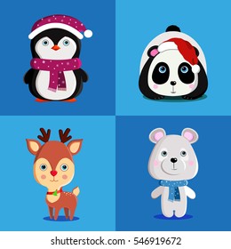 Set of cute new year animals.Set of cartoon characters.