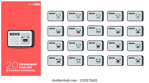 Set of Cute Newspaper Emoji Line Icons In Different Expressions