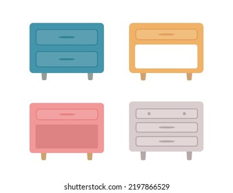 Set of cute nightstands in different colors. Home interior concept. Cartoon flat style. Vector illustration