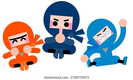 Eine Reihe von niedlichen Ninja-Zeichen Illustrationen mit verschiedenen Ausdrücken und Bewegungen.