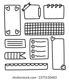 Set of cute notepads, task sheets, reminders. School or office stationery concept. To do list, memo sheet stickers, blank diary decor elements vector set. Vector illustration in linear style