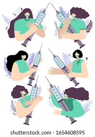 Set of cute nurse character design and avatar. Nurse holding a folder on white background. Flat vector cartoon illustration. Treatment. 