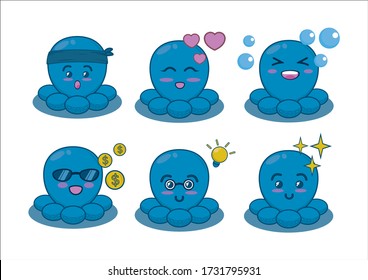 Conjunto de diseños de expresiones de pulpo lindo Dibujo ilustrativo