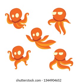 Set of cute octopus illustration on white background 