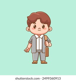 set Cute office workers happy kawaii chibi character mascot illustration