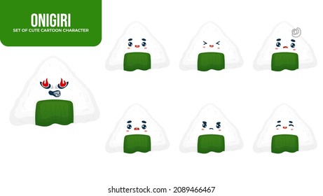 Set of cute onigiri cartoon character Premium Vector