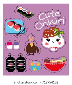 Set of cute onigiri with sushi