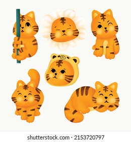 Set of Cute Orange Cat Element